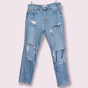 Forever 21 High Rise Boyfriend Jeans Distressed Light Wash Blue Womens Size 30